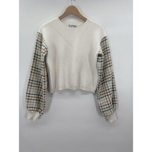 English Factory Womens Medium Plaid Cropped Sweater Academia Retro Indie Preppy